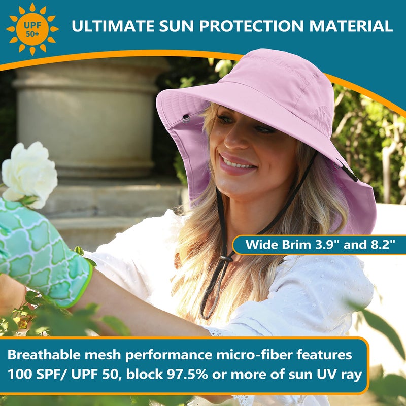 Solaris Sun Hat with Neck Flap, UPF 50 Sun Protection Lightweight Sun Cap for Men Women, Wide Brim Hat for Fishing Hiking Beach Safari, Pink - Image 2